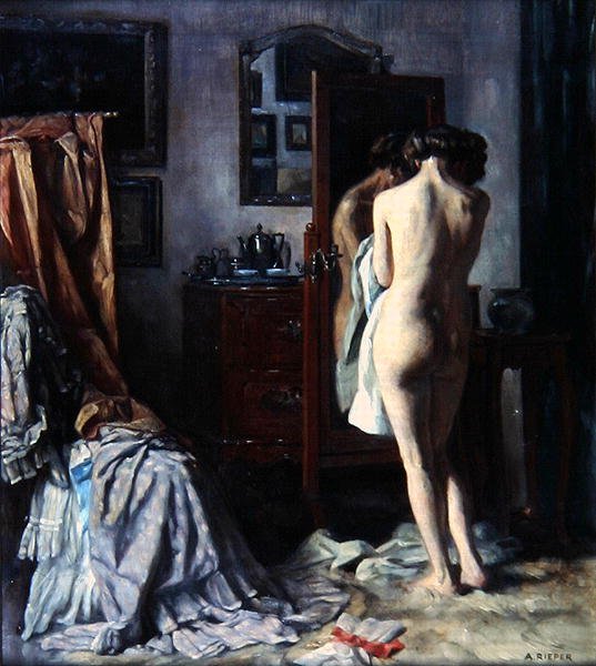 Boudoir, c.1910 (tuval üzerine yağlı boya) by August Rieper