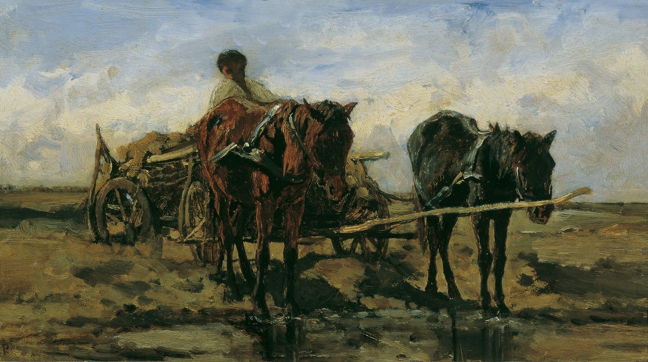 Macar çiftlik vagonu su üzerinde by August von Pettenkofen