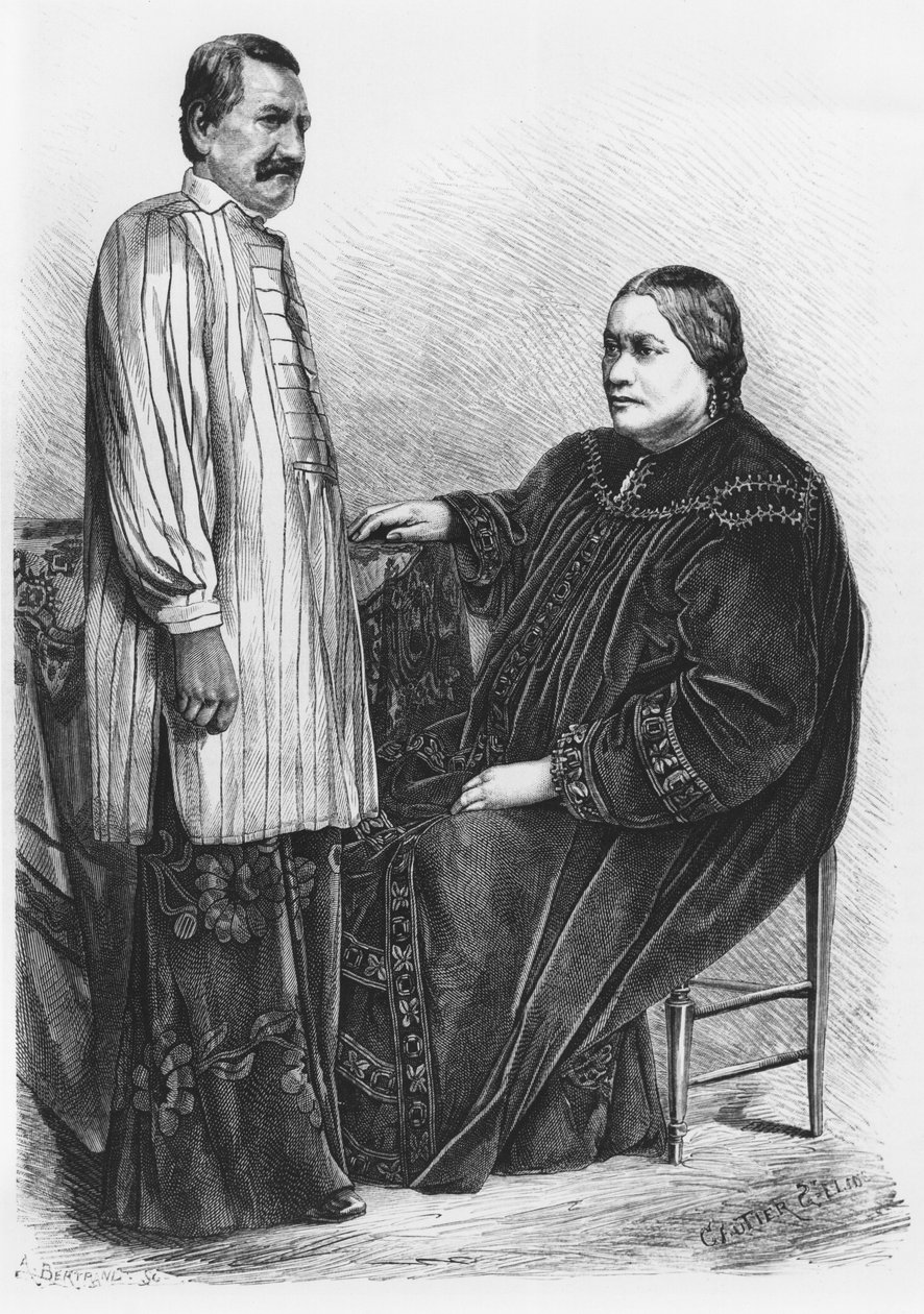 Tahiti Kraliçesi IV. Pomare (1827-77) ve kocası, 