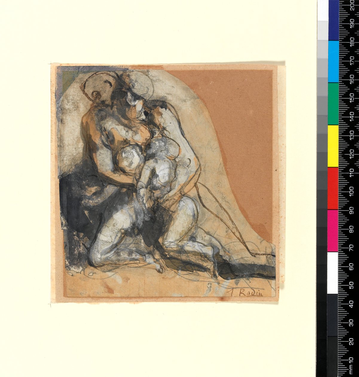 Charity (devetüyü kağıt üzerinde kalem ve mürekkep ve gövde rengi) by Auguste Rodin