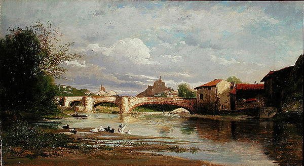 ಬಾತುಕೋಳಿಗಳೊಂದಿಗೆ ಸೇತುವೆ, 1872 ಟರ್ಕ್ by Auguste Allonge