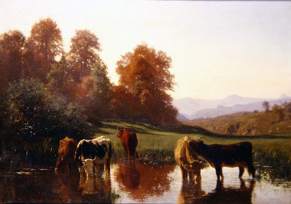 Sığır sulama (tuval üzerine yağlı boya) by Auguste Francois Bonheur
