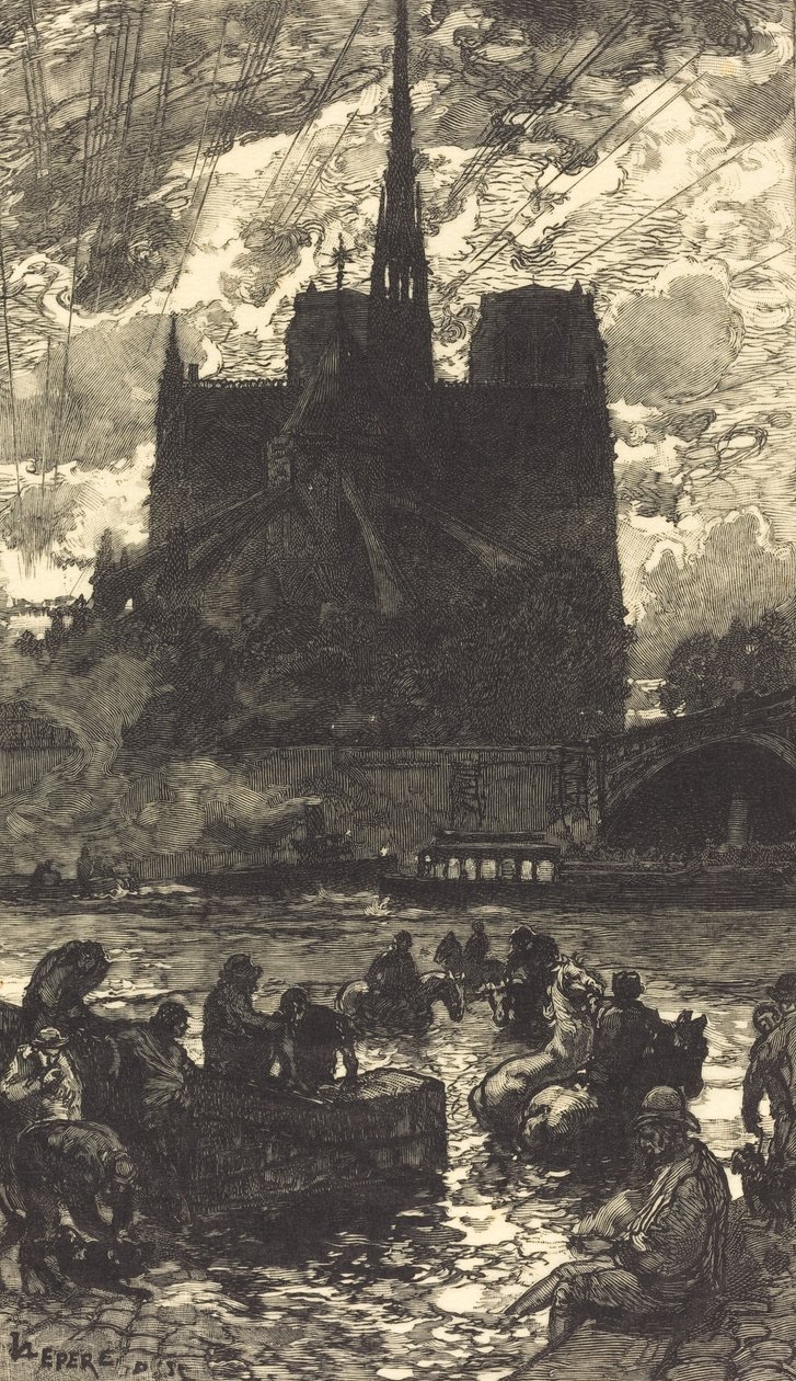 Notre-Dame L'abreuvoir'in arkasında, Notre-Dame'in arkasında sulama yeri, 1897. by Auguste Lepere