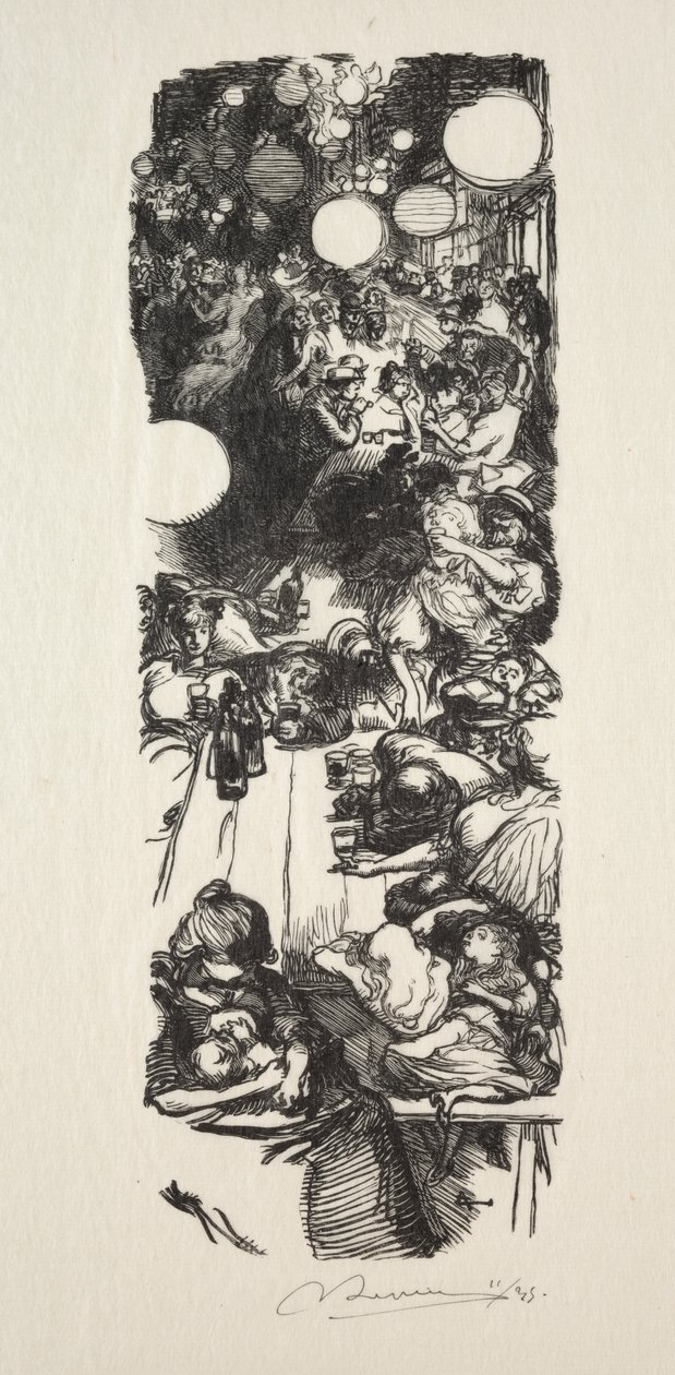 14 Temmuz, Rue de Belleville, gece yarısı by Auguste Louis Lepère