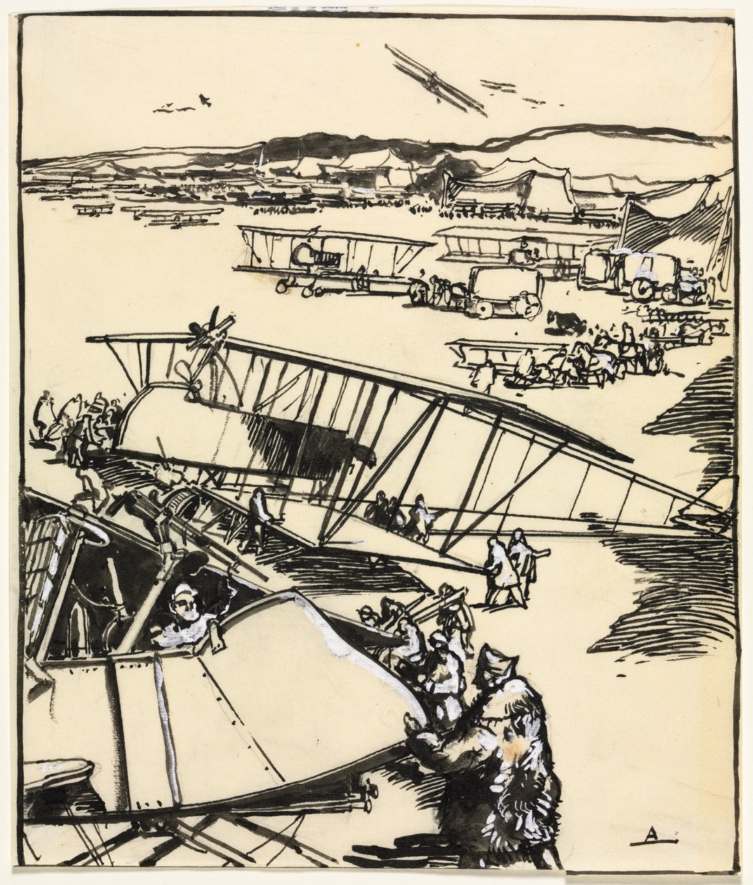 Yerde duran uçaklar, 1914. by Auguste Louis Lepère