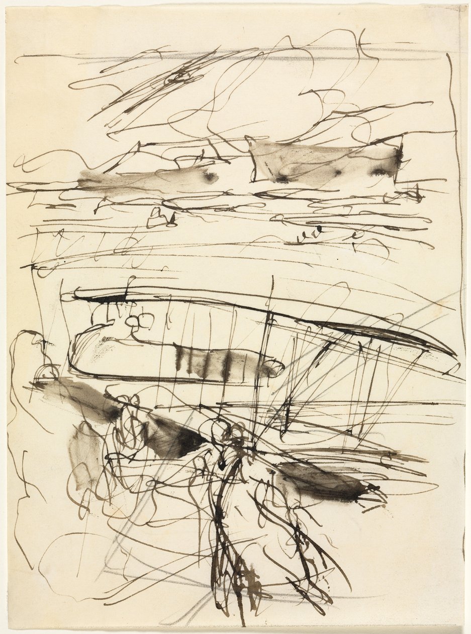 Yerde duran uçaklar, 1914. by Auguste Louis Lepère
