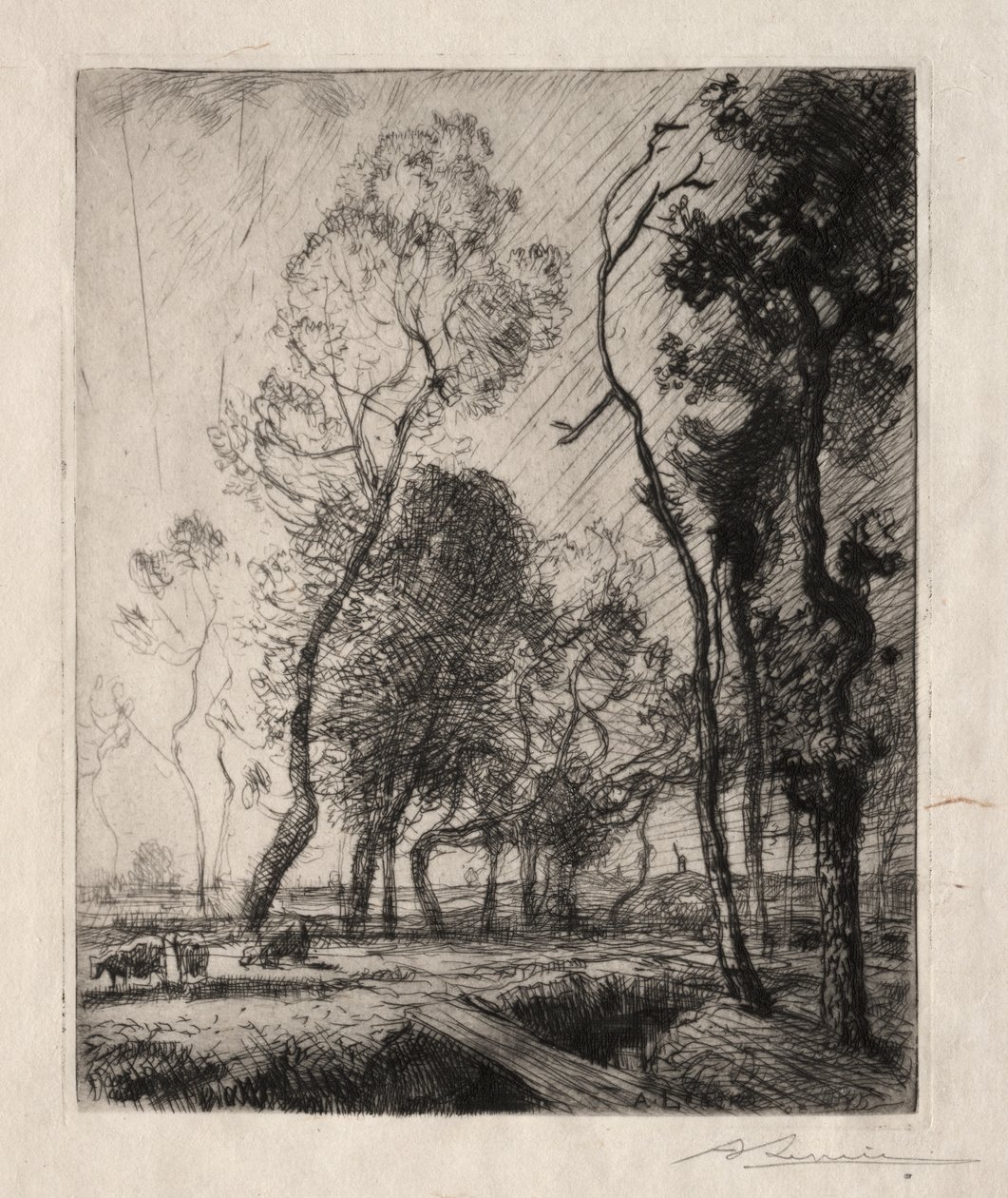 Ağaçların Arkasında Gün Batımı by Auguste Louis Lepère