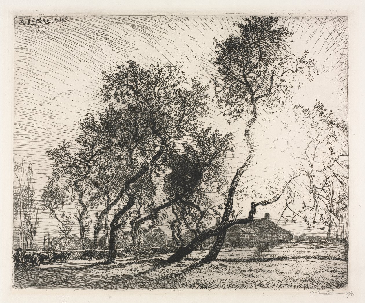 Hollanda Kavak Ağaçları ile Çiftlik by Auguste Louis Lepère
