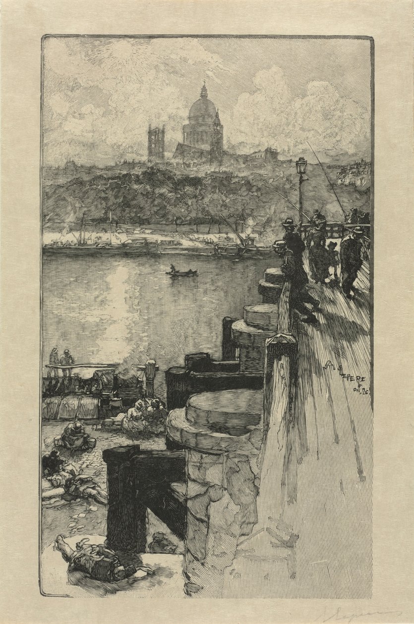 [İskeledeki Balıkçılar, Paris]. by Auguste Louis Lepère