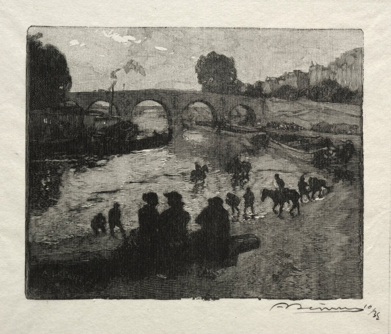Pont Marie içme teknesi. by Auguste Louis Lepère