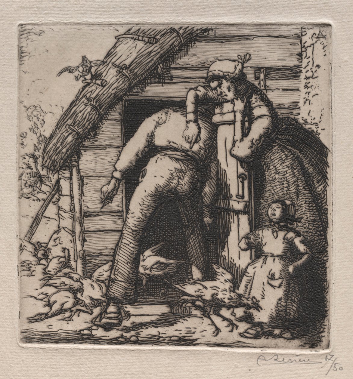 Tavuk Kümesi en büyüğünü yakalar. by Auguste Louis Lepère