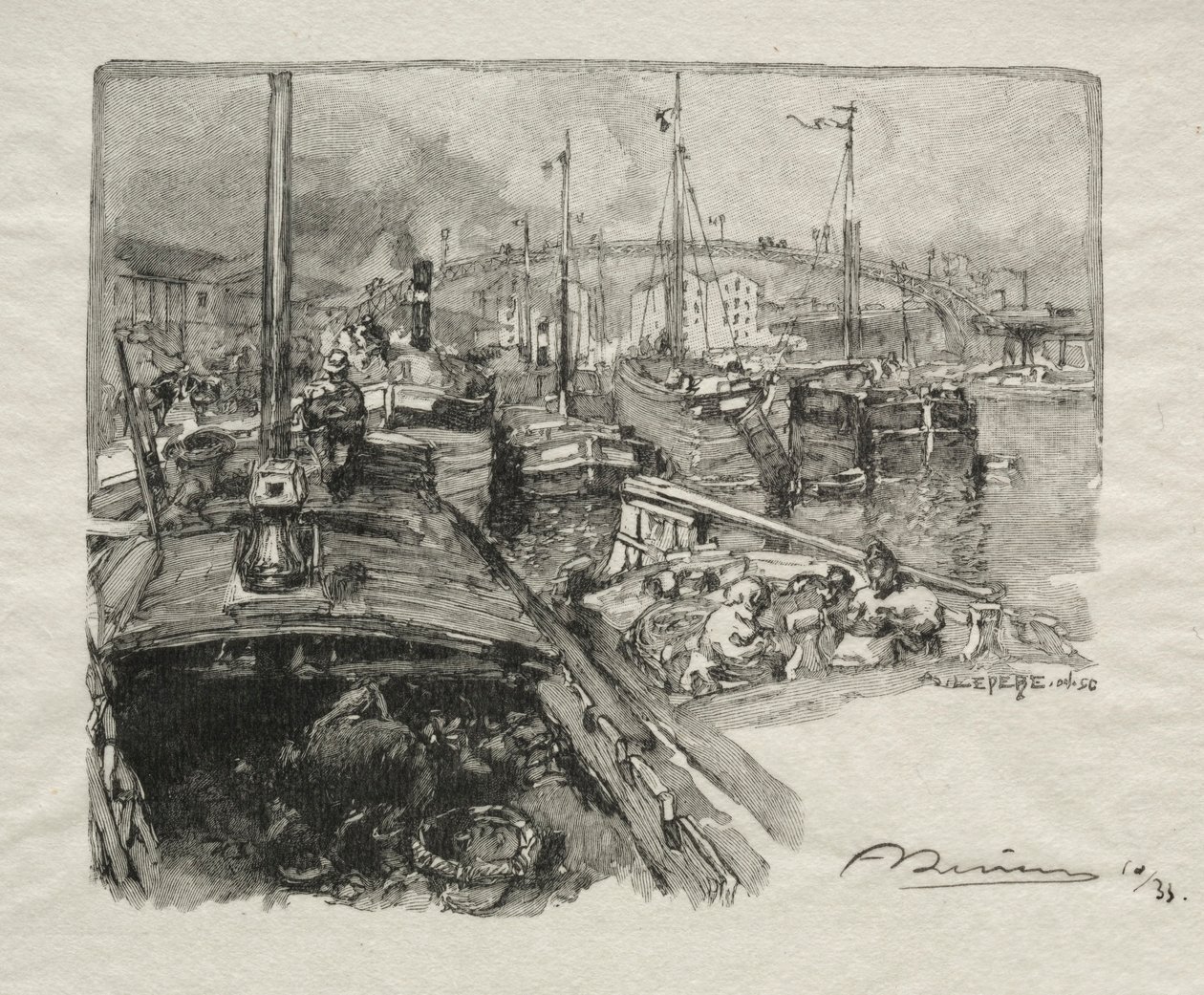 Bassin de la Villette. by Auguste Louis Lepère