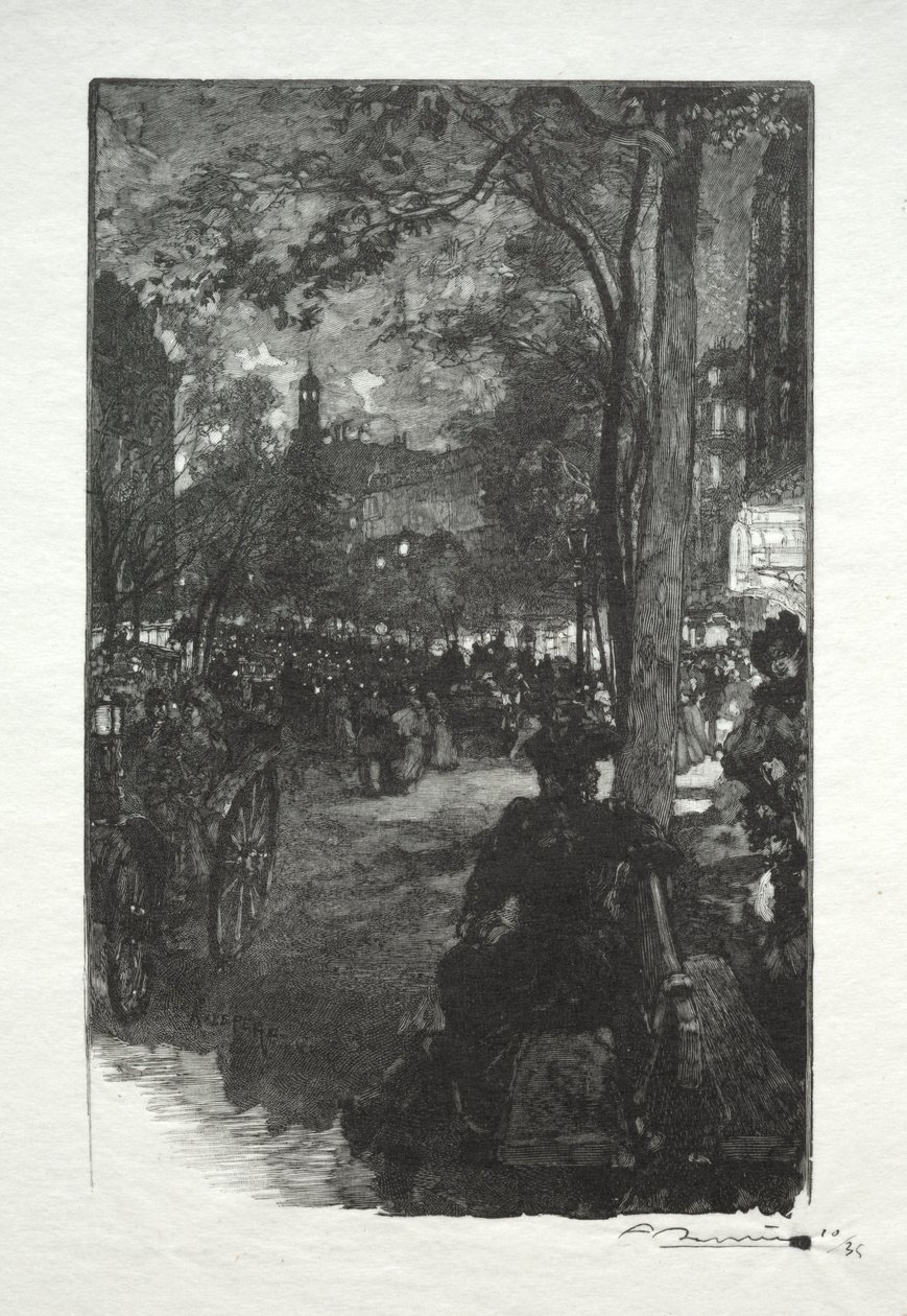 Boulevard Montmartre, Akşam. by Auguste Louis Lepère