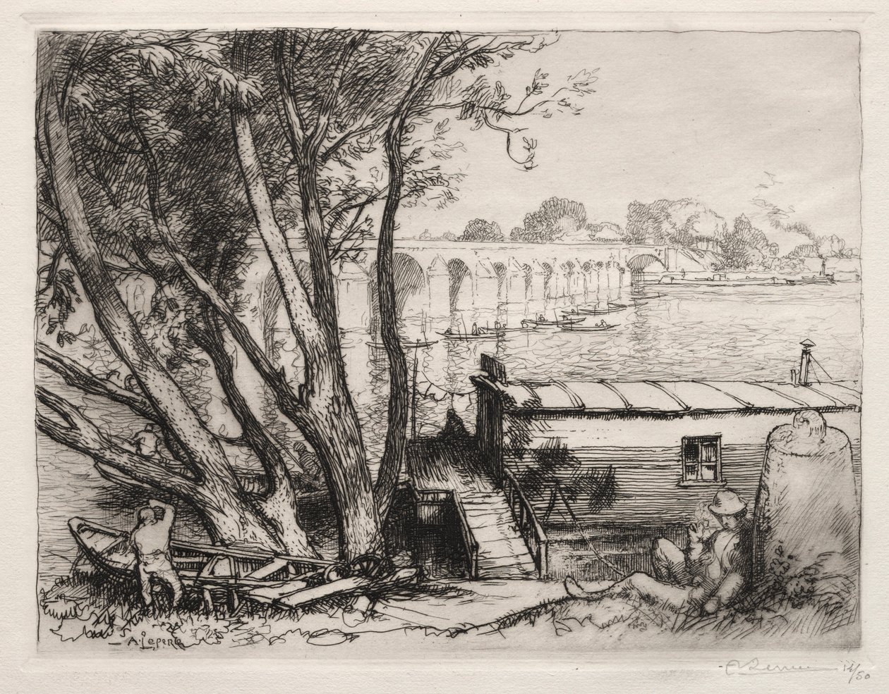 Poissy Köprüsü, 1917. by Auguste Louis Lepère