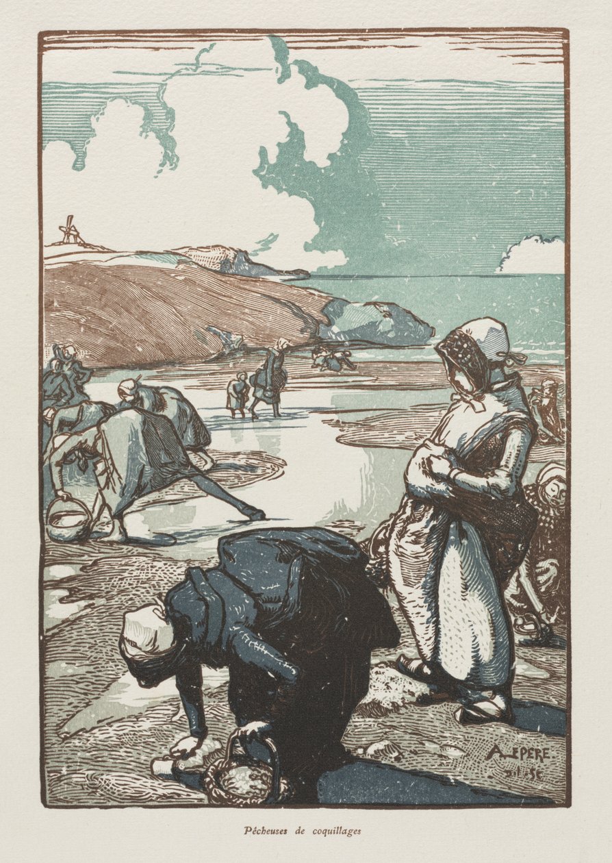Pinyon Balıkçı Kadınlar, Saint-Jean-de-Mont by Auguste Louis Lepère