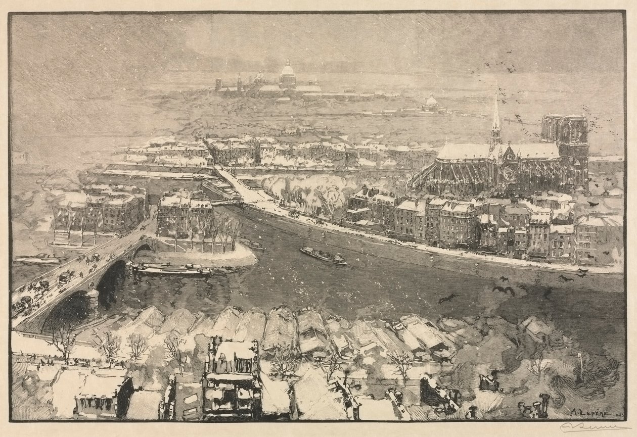 Kar altında Paris, 1890. by Auguste Louis Lepère