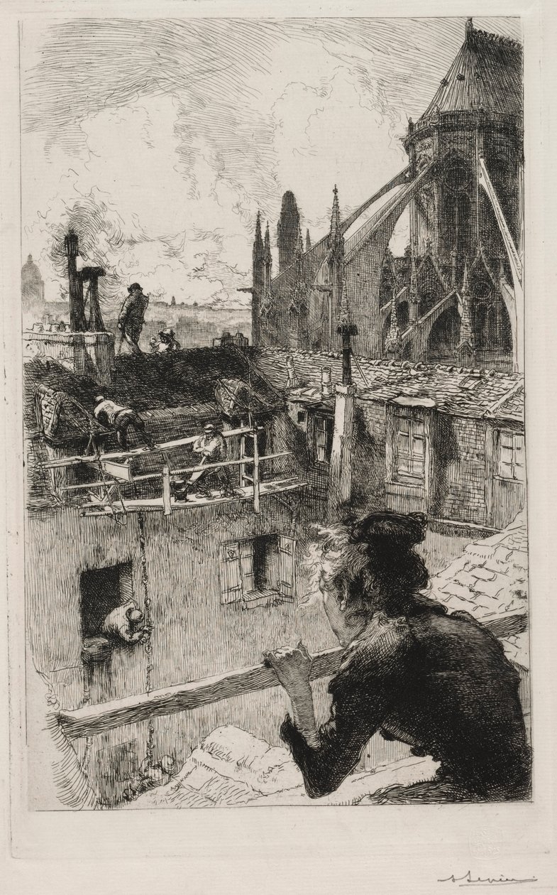 Notre Dame yakınlarındaki çatılarda by Auguste Louis Lepère