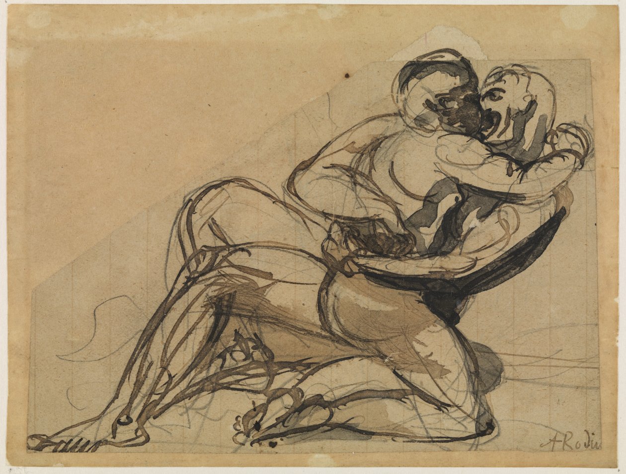 Bir kadın kucaklayan bir adam by Auguste Rodin