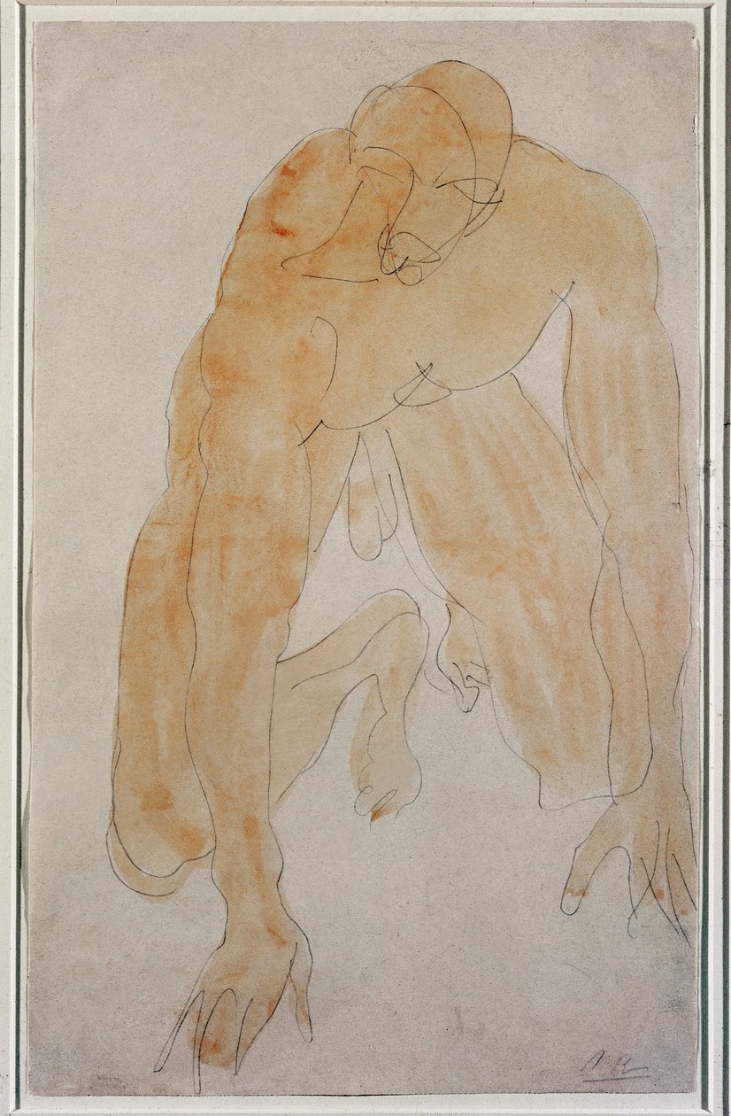 Diz çökmüş adam (Suluboya by Auguste Rodin