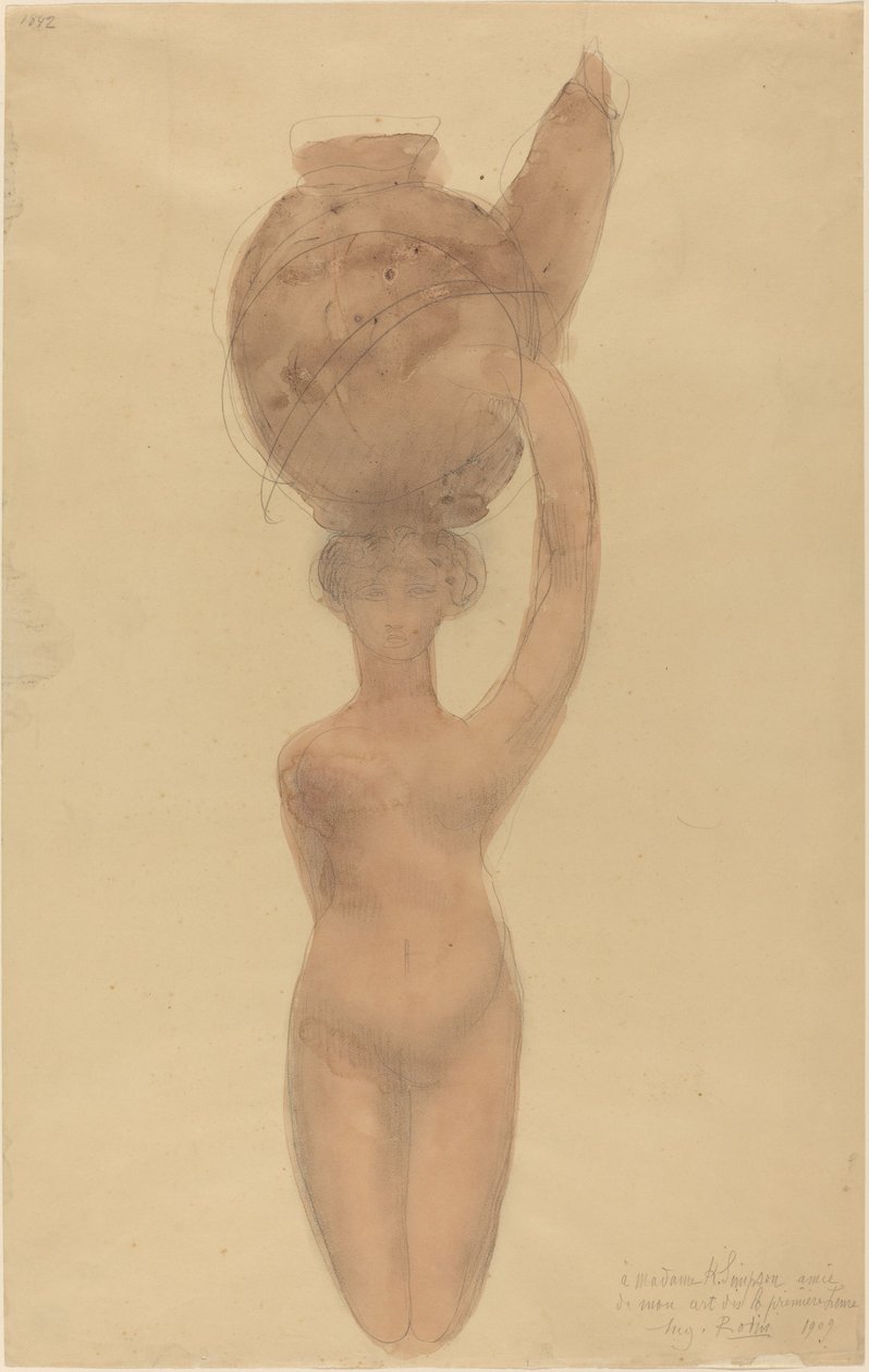 Vazo kafasına taşıyan çıplak kadın by Auguste Rodin