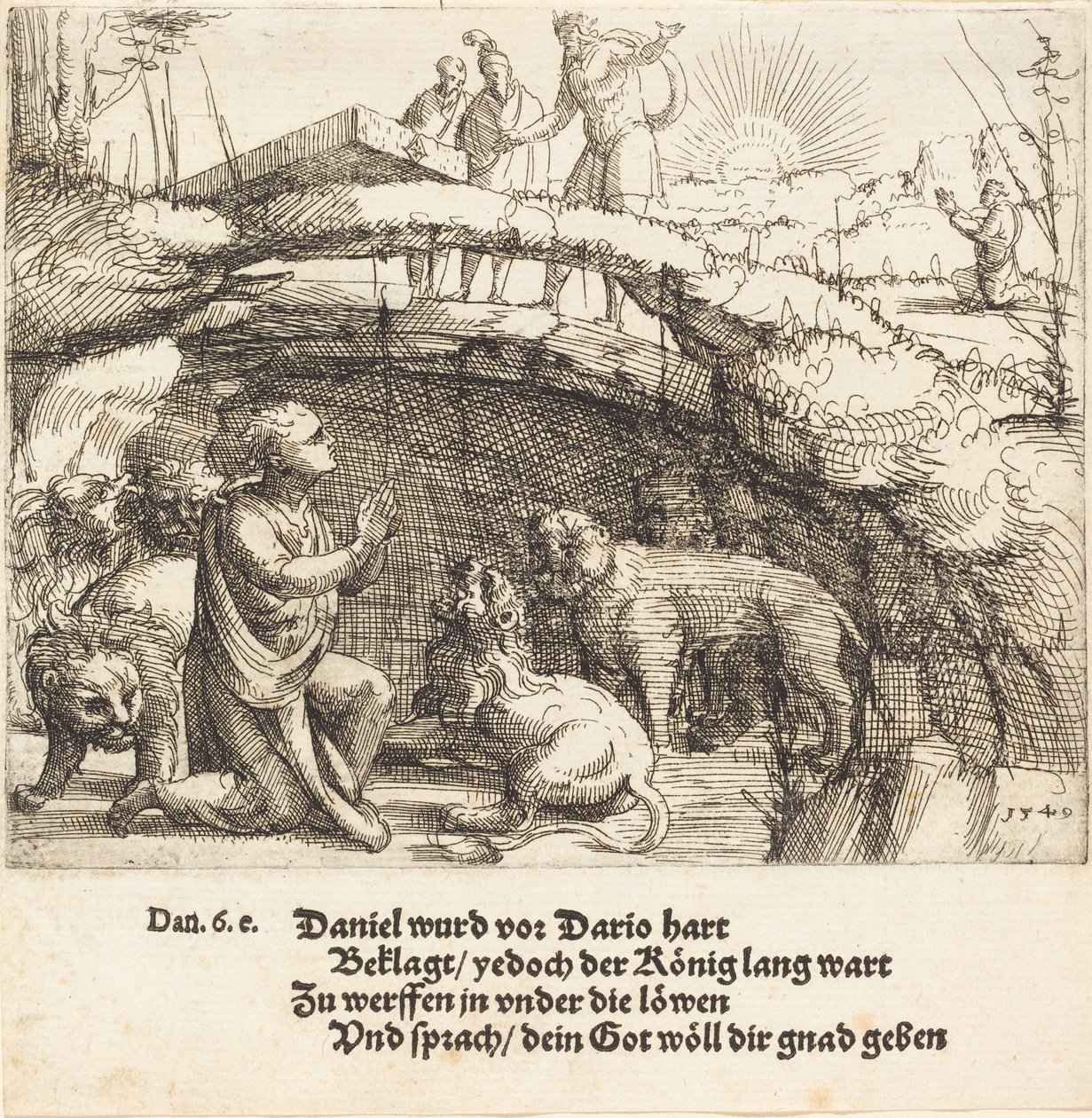 Daniel, Aslanların İninde, 1549. by Augustin Hirschvogel