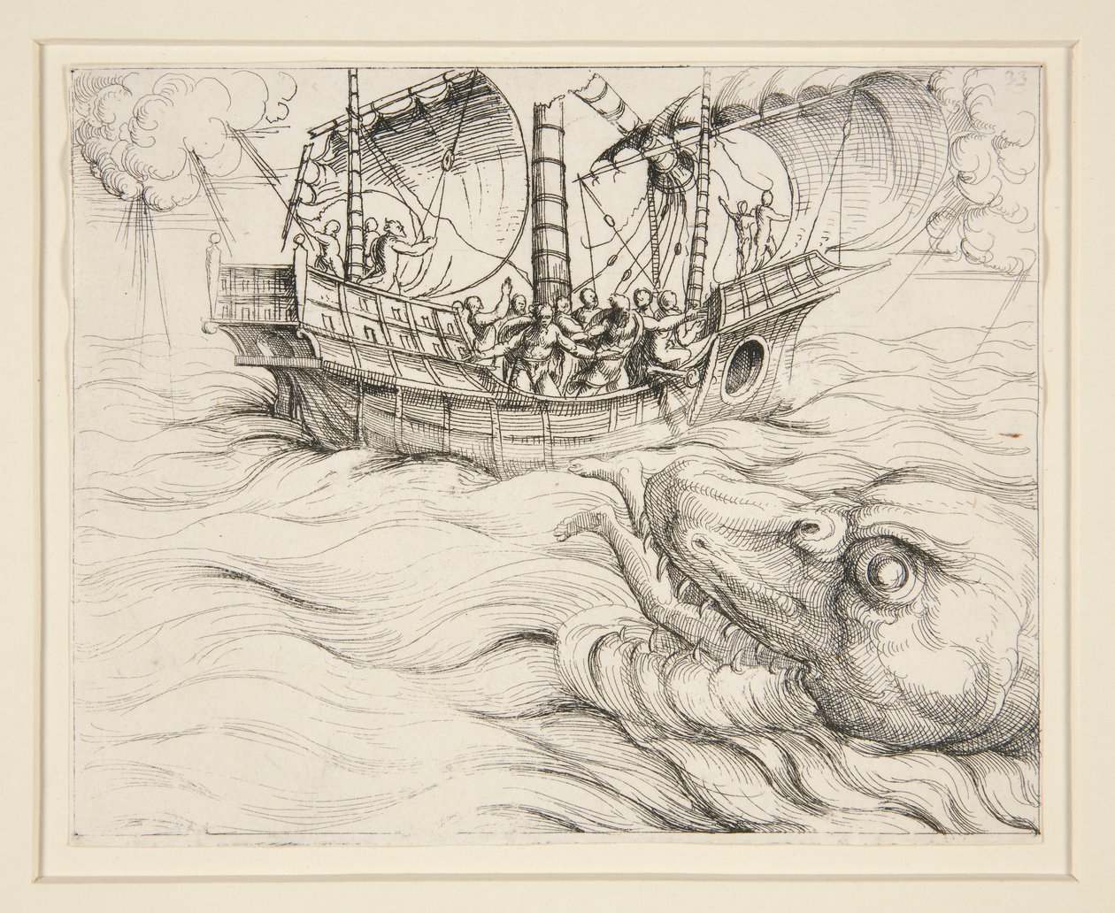 Yunus balina tarafından yutuldu by Augustin Hirschvogel