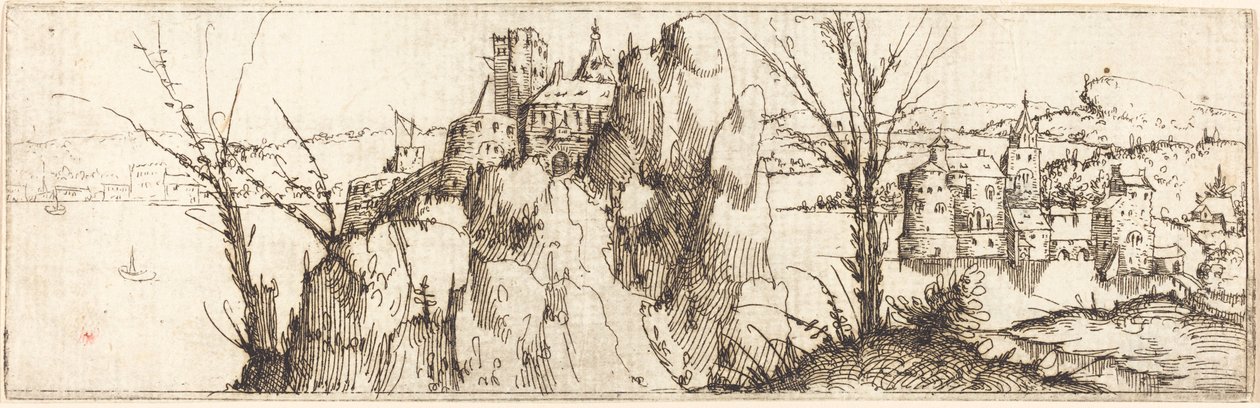 Bir göl ile manzara. by Augustin Hirschvogel