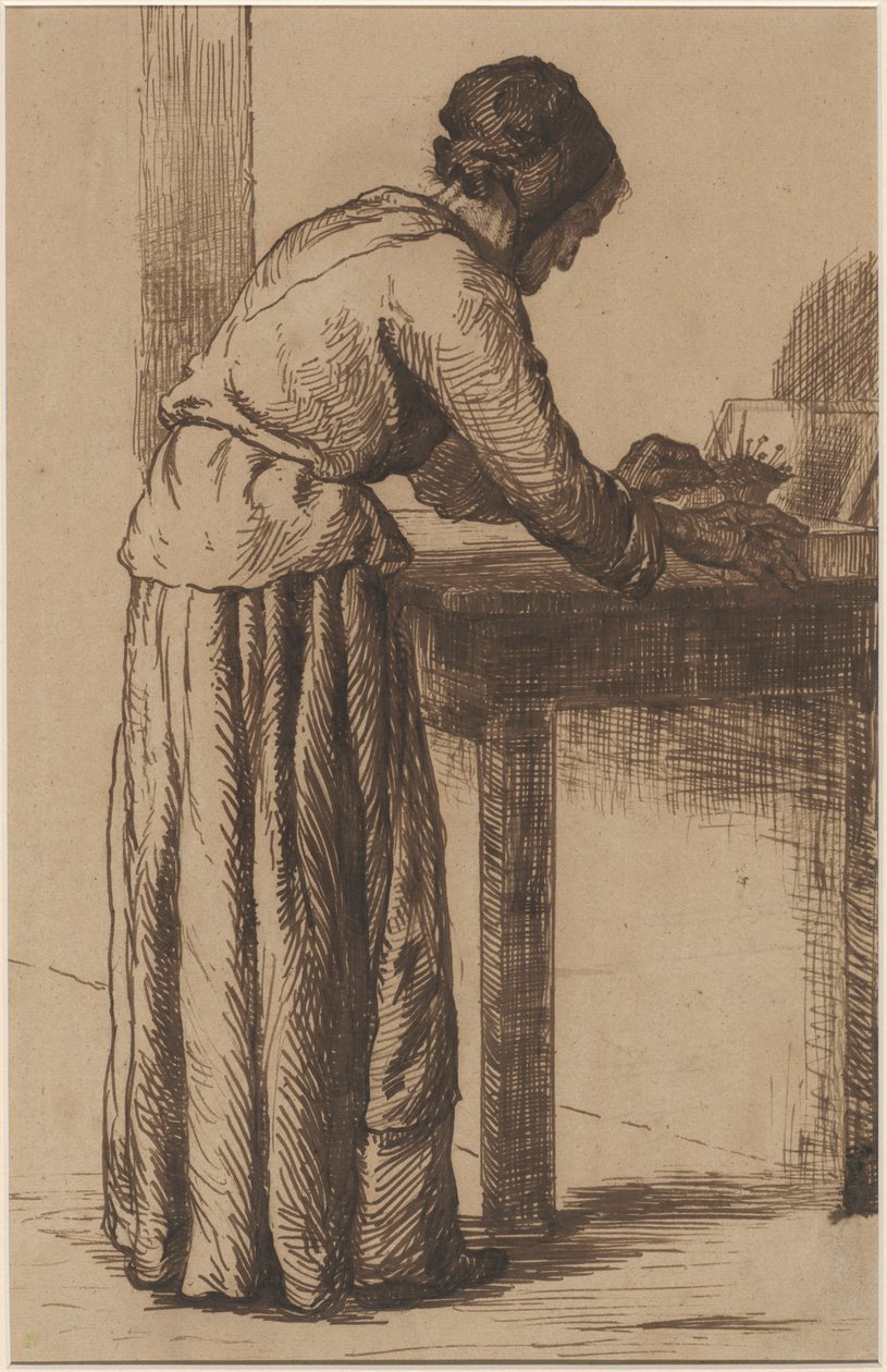 çalışan yaşlı kadın by Augustin Théodule Ribot