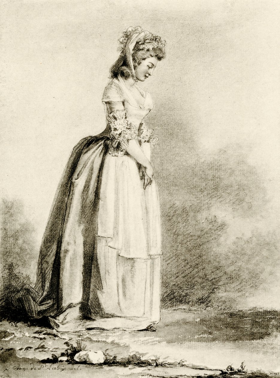 Genç bir bayanın çalışması by Augustin de Saint Aubin