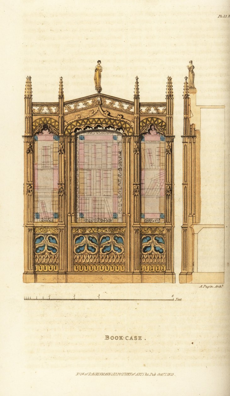 Gotik bir kitaplık by Augustus Charles (after) Pugin