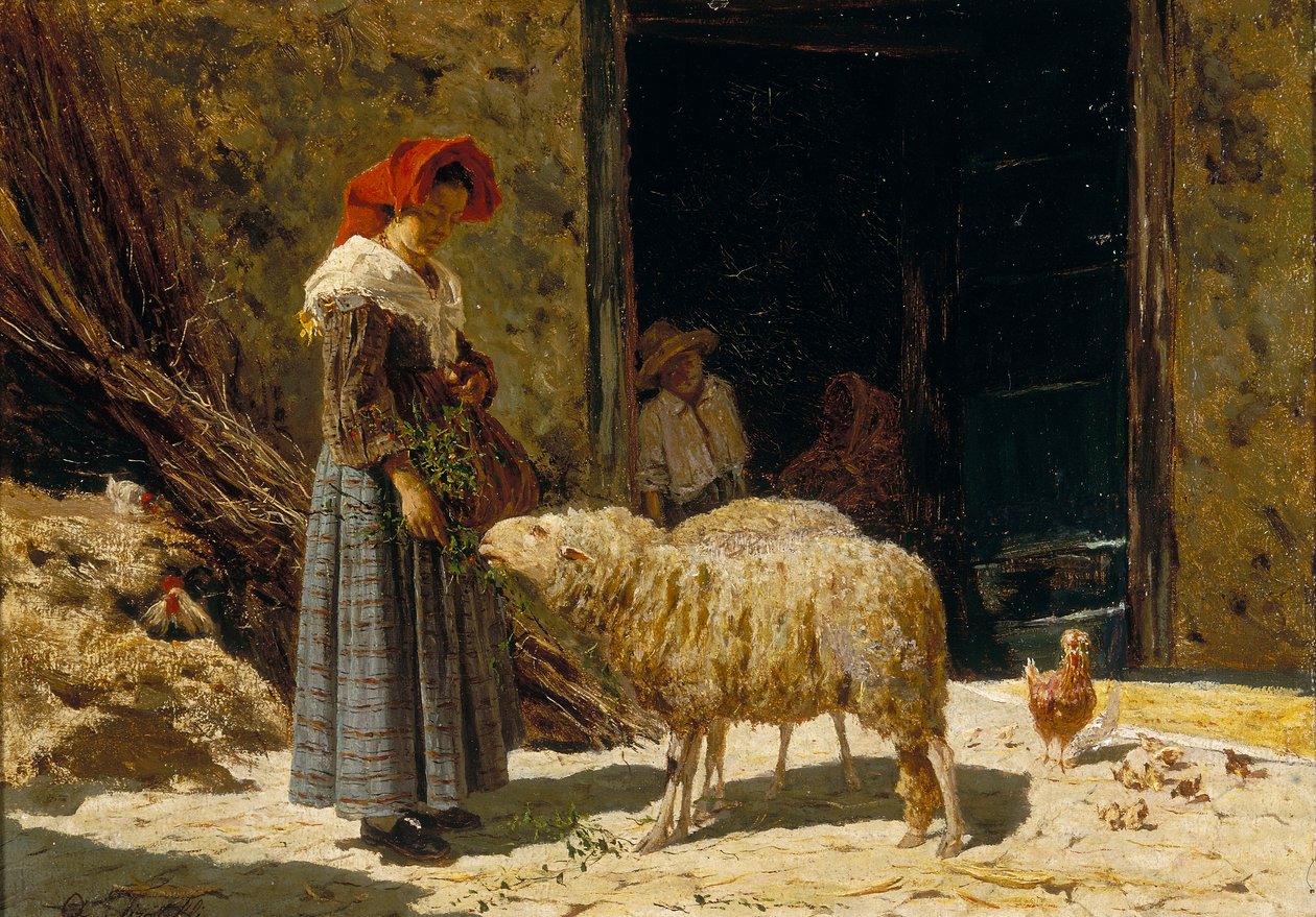 Koyun ile küçük kız by Aurelio Tiratelli