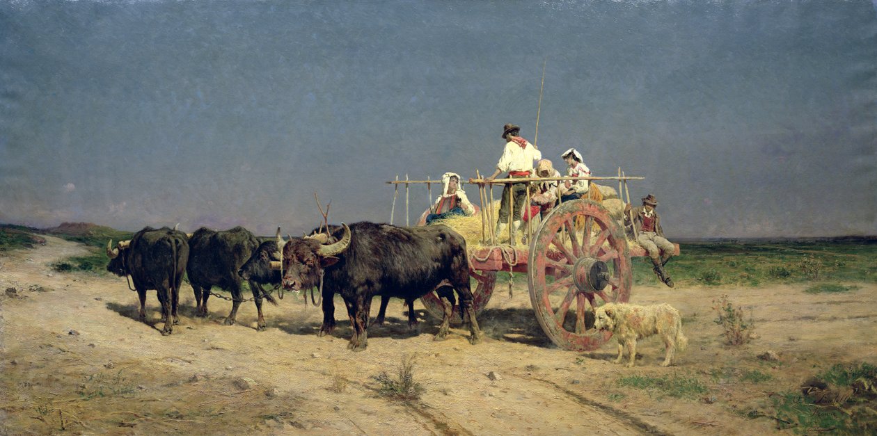 Wagon with Buffalo by the Beach  by Aurelio Tiratelli
