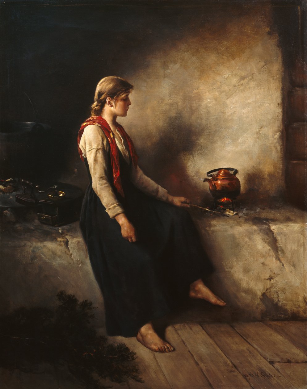 Şöminenin yanındaki kız by Axel Hjalmar Ender