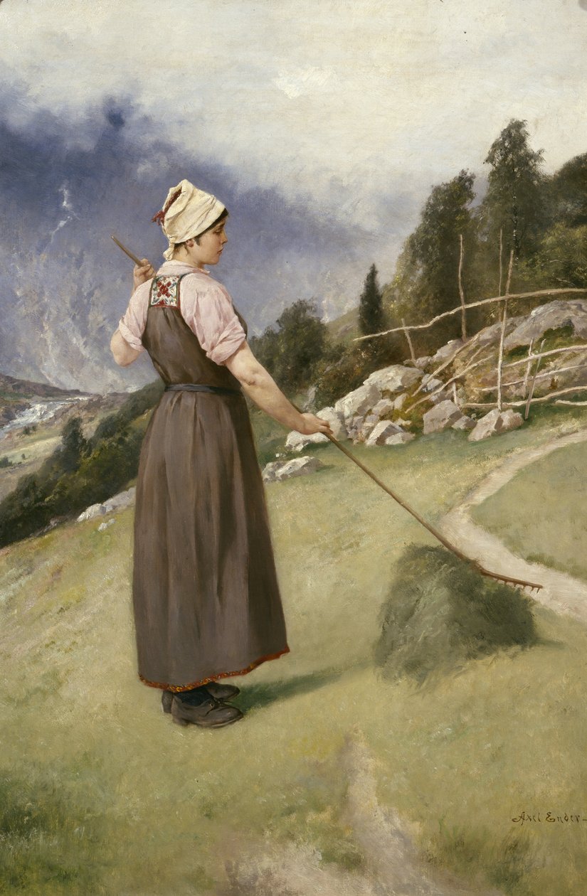 Saman toplayan kız (tuval üzerine yağlı boya) by Axel Hjalmar Ender