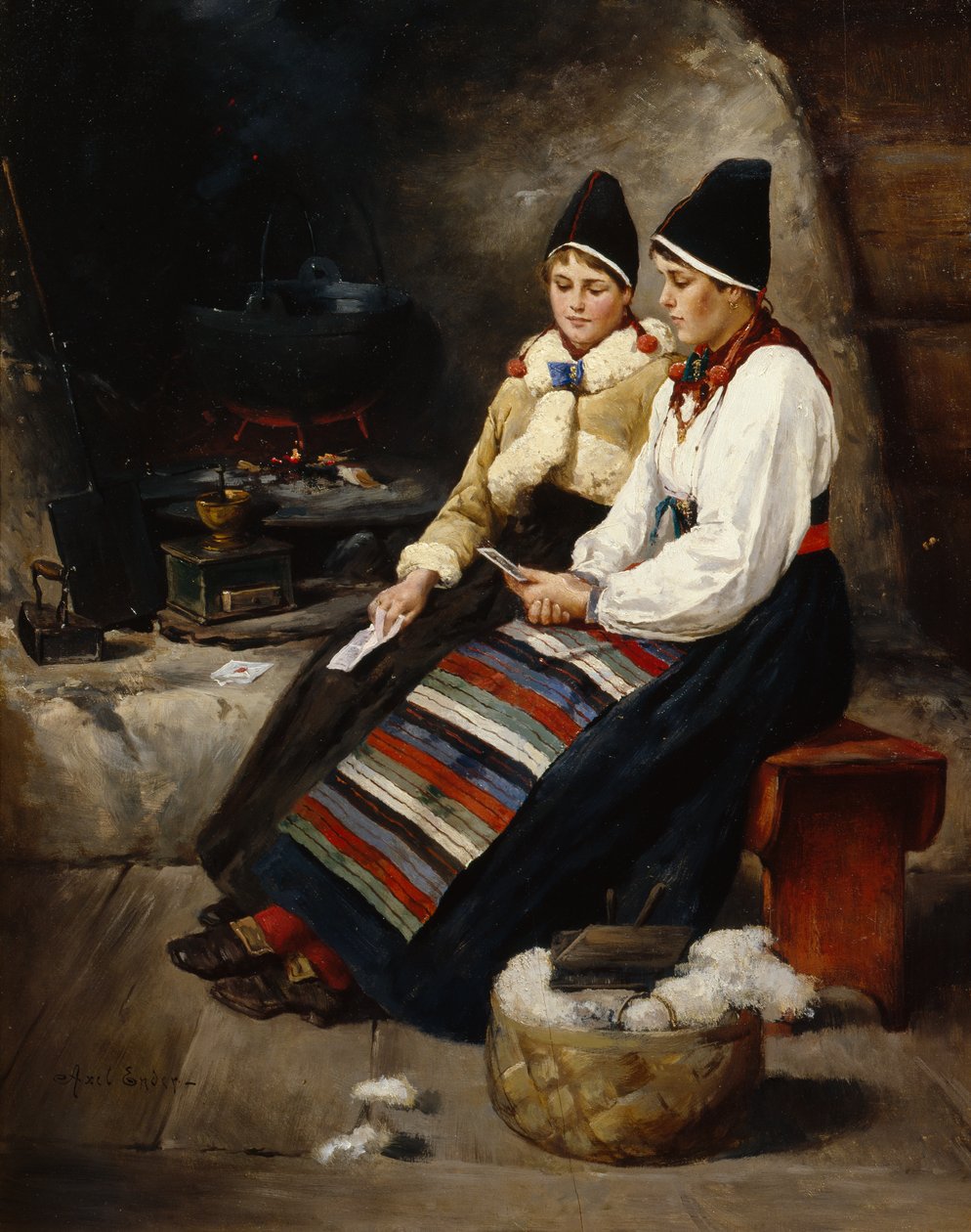 Bir mektup okuyan iki kız by Axel Hjalmar Ender