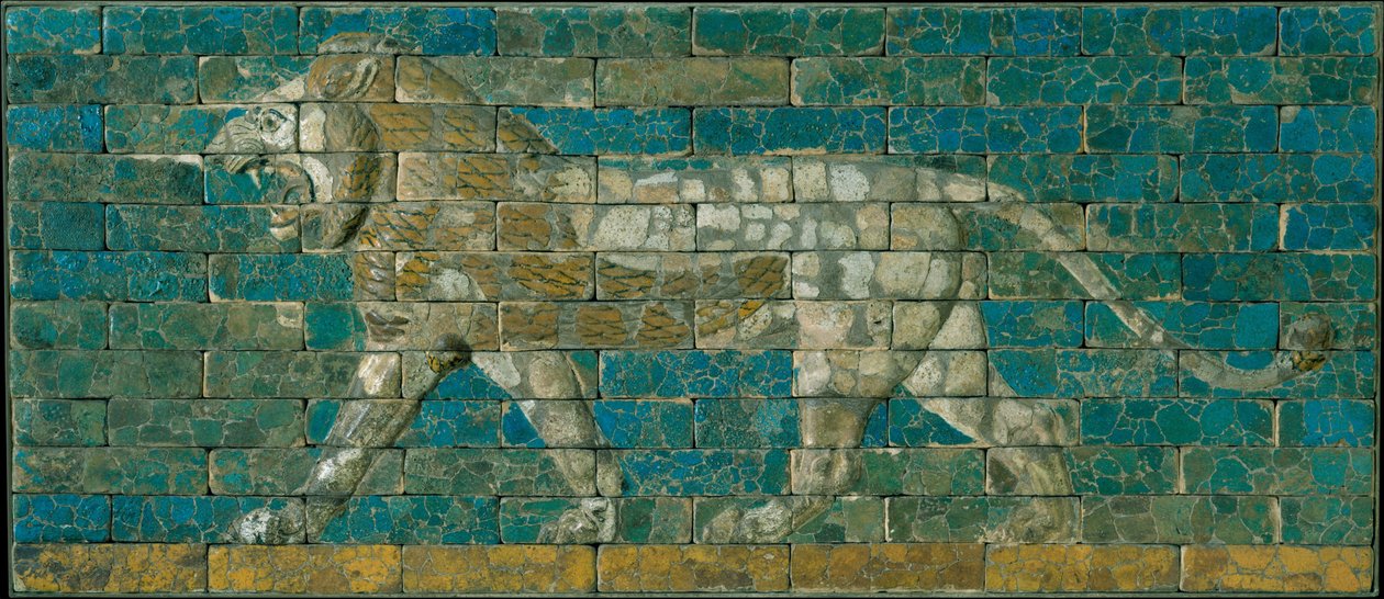 Yürüyen aslanlı panel, MÖ 600-575 dolayları (sırlı seramik) by Babylonian