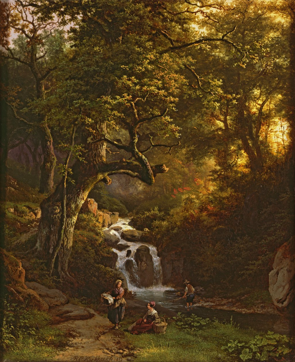 Wooded Stream (balık tutma), 19. yüzyıl by Barend Cornelis Koekkoek