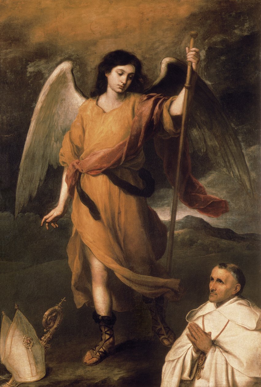 Başmelek Raphael, Piskopos Domonte ile by Bartolomé Esteban Murillo