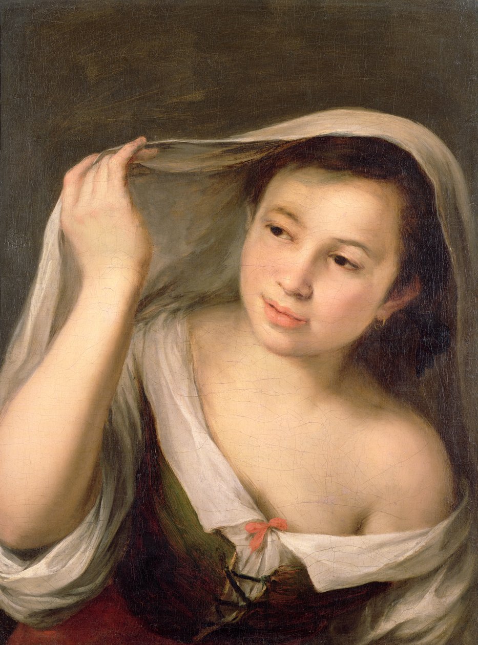 Peçesini kaldıran genç bir kız by Bartolomé Esteban Murillo
