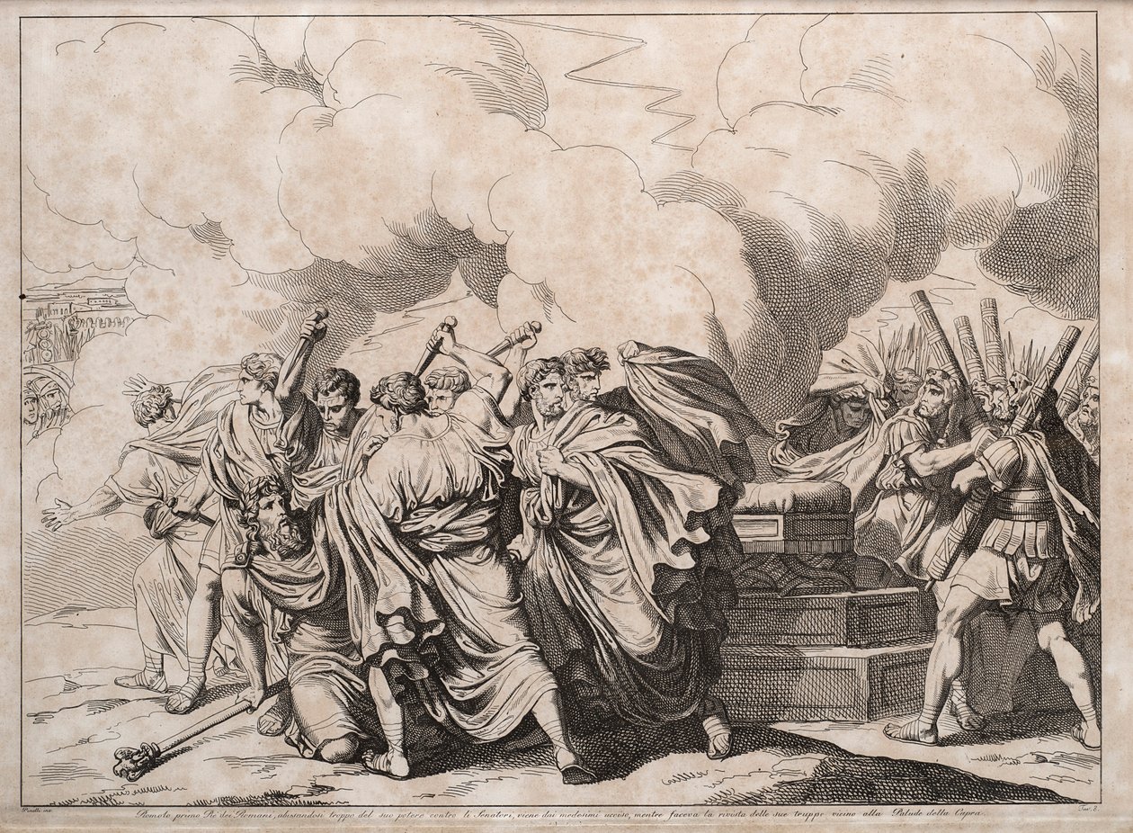 Romulus, senatörler tarafından öldürüldü, 1818. by Bartolomeo Pinelli