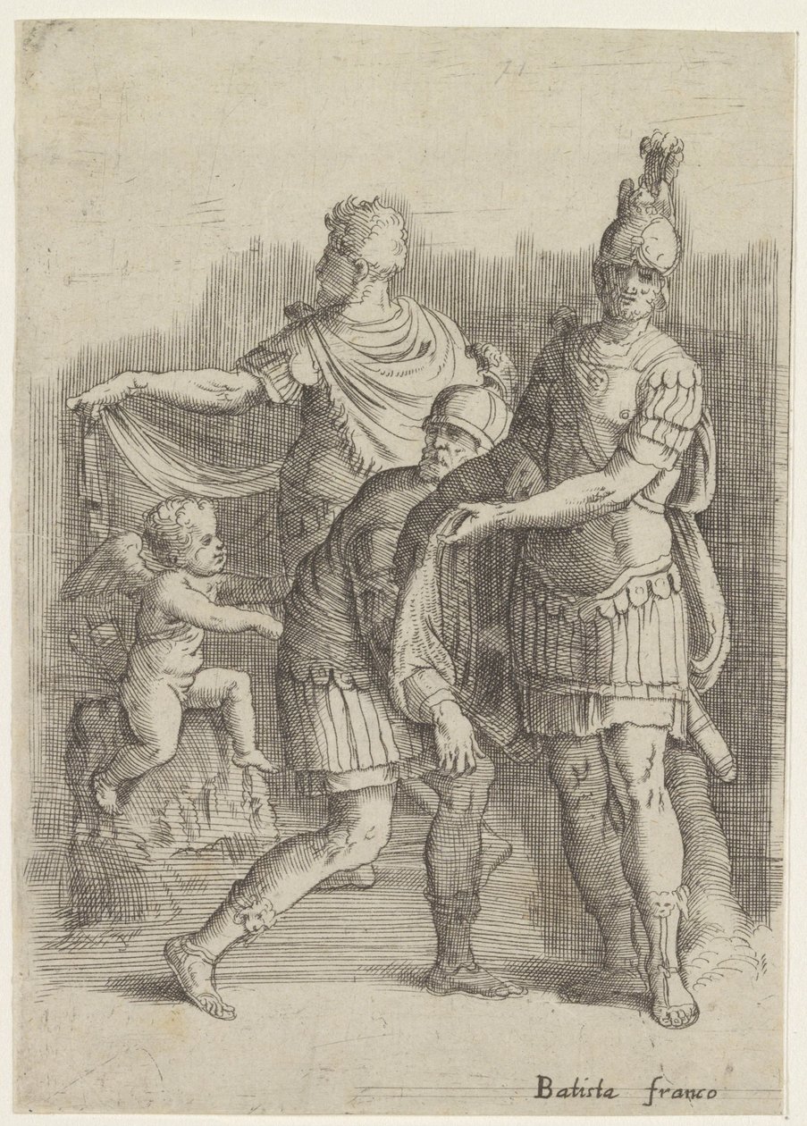 Üç asker ve bir putto by Battista Franco