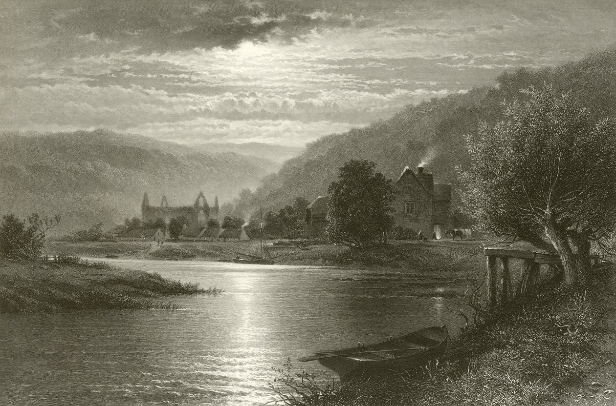 Tintern Manastırı - Ay Işığında Wye by Benjamin Williams Leader