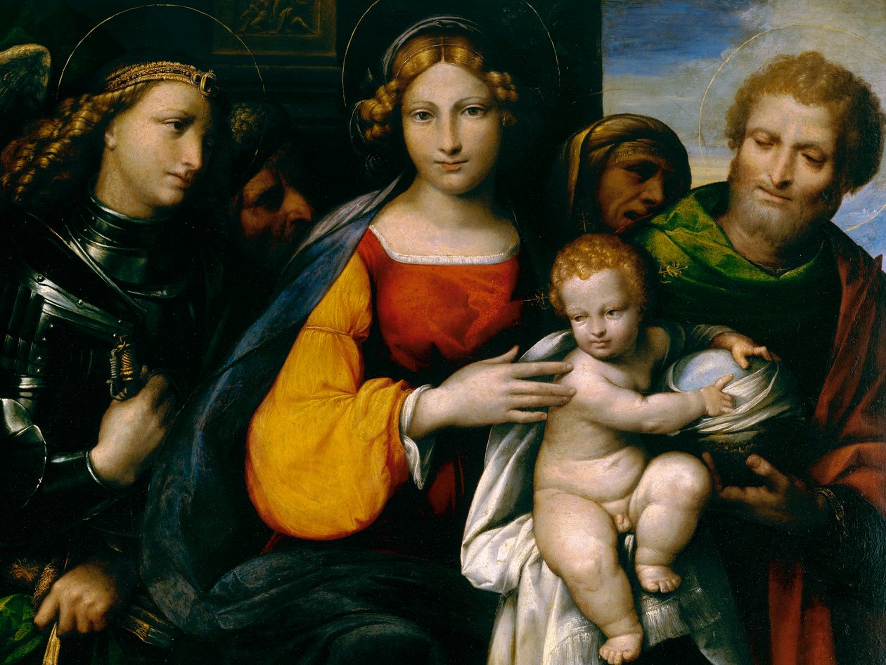 Azizler ile Madonna ve Çocuğu tasvir eden resim by Benvenuto Tisi da Garofalo