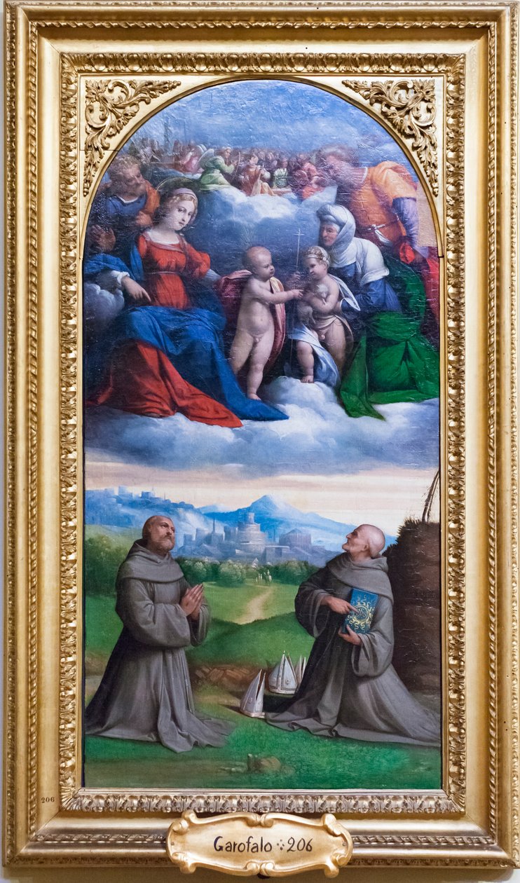 Kutsal aile ve azizler by Benvenuto Tisi da Garofalo