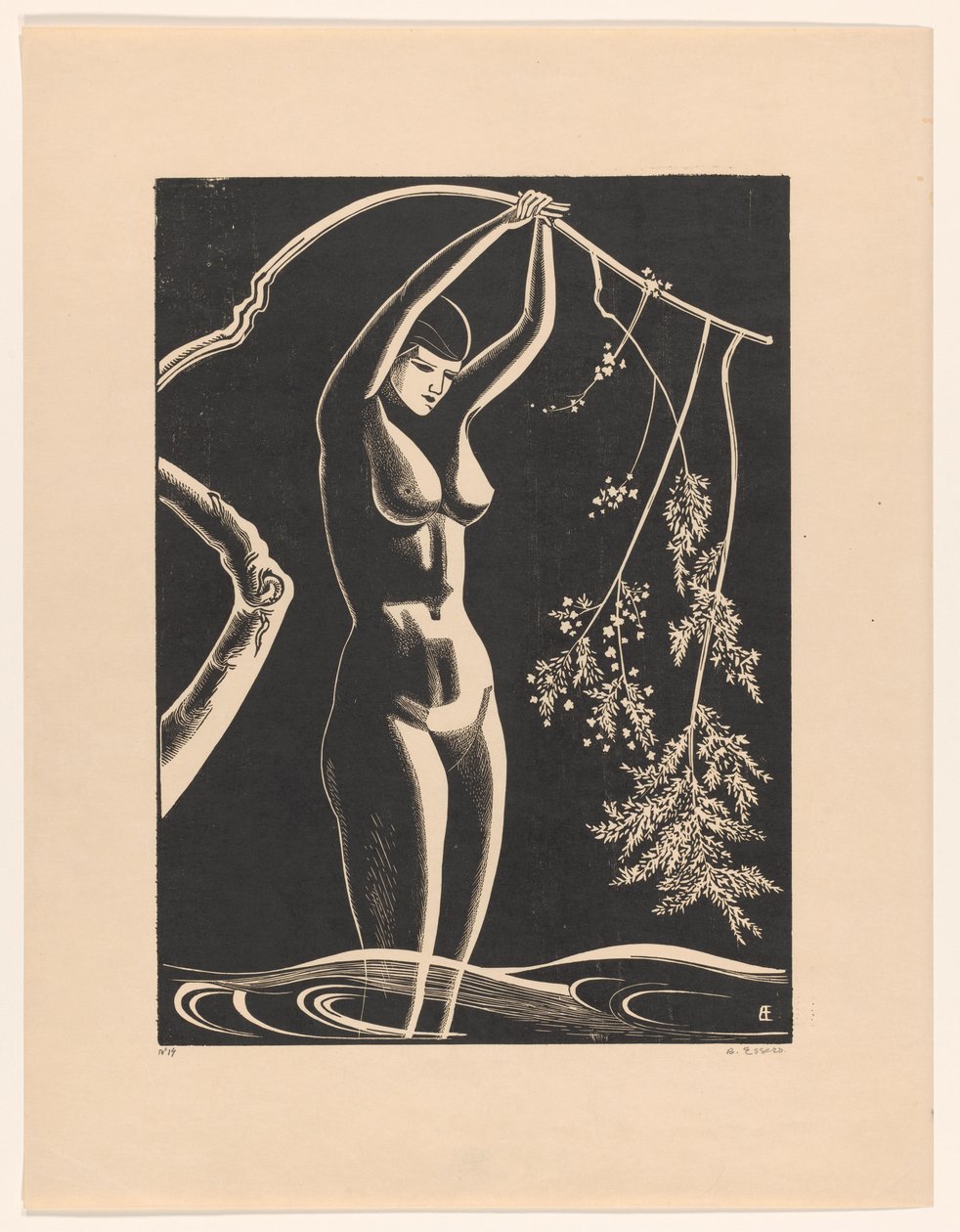 Şube ile çıplak kadın by Bernard Essers (signed by artist)