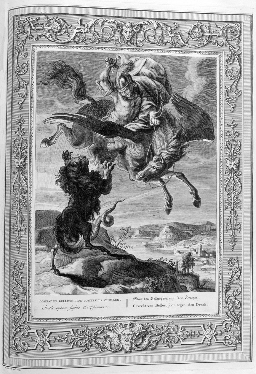 Bellerophon tarafından öldürülen Chimera (gravür) by Bernard Picart