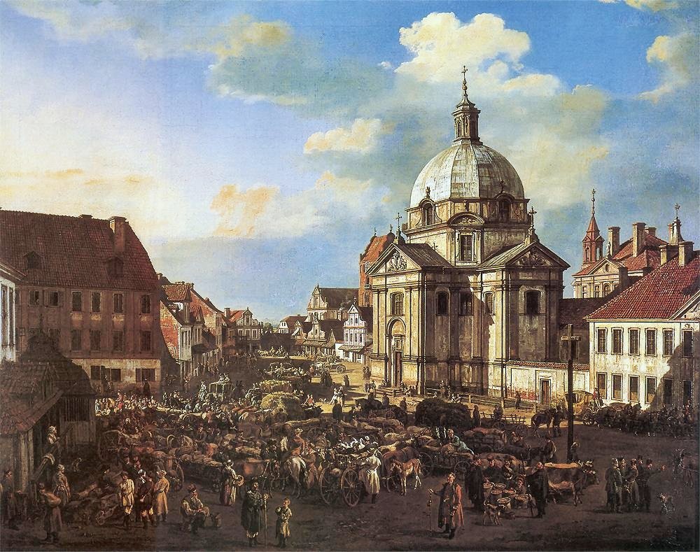 Aziz Kazimierz Kilisesi ile Yeni Şehir Pazar Meydanı. by Bernardo Bellotto