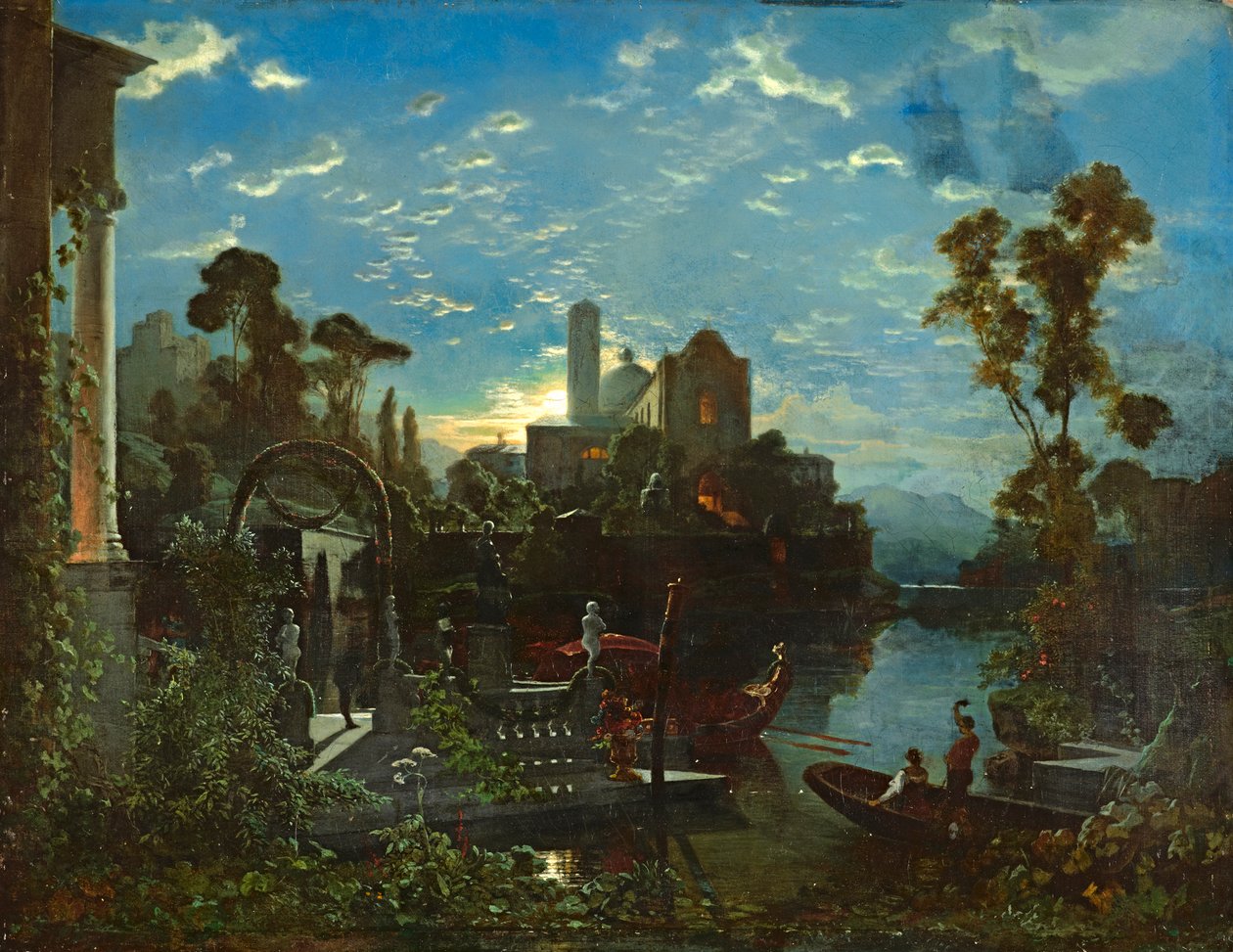Kuzey İtalyan ay ışığı manzarası by Bernhard Stange