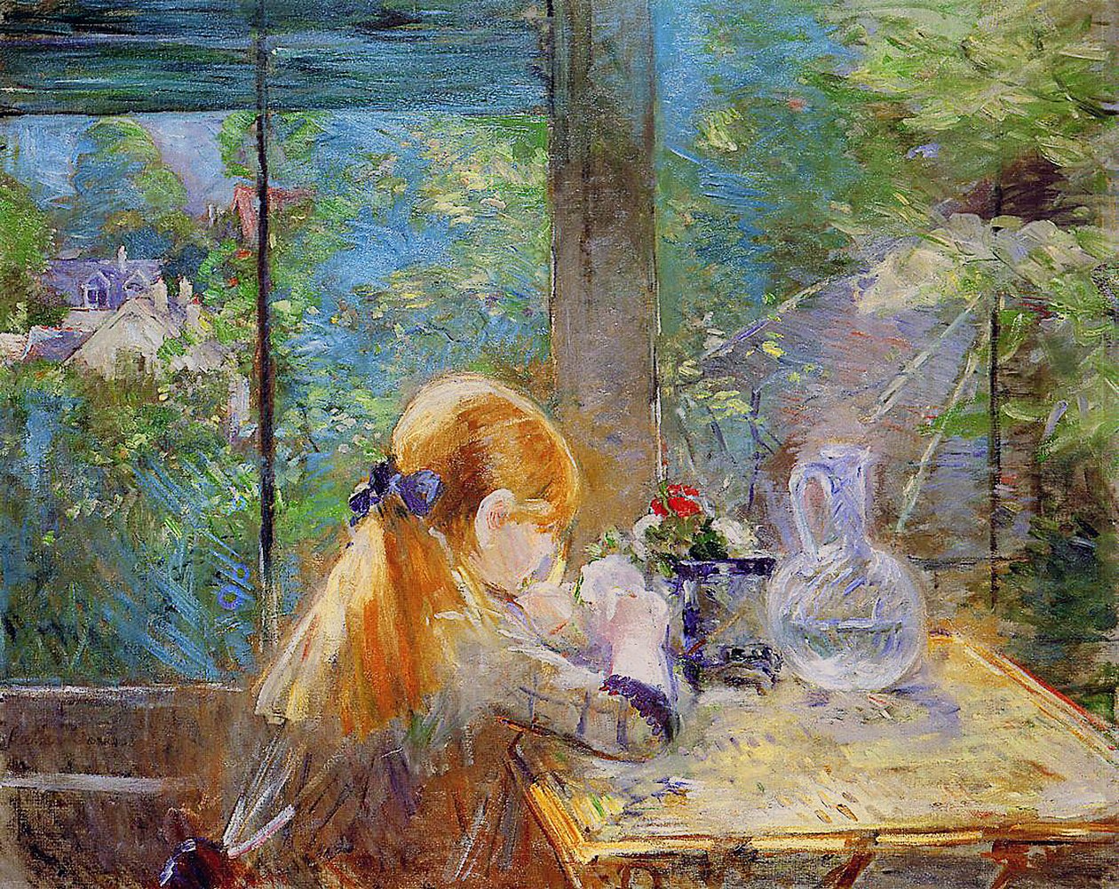Bir verandada oturan kızıl saçlı kız, 1884 by Berthe Morisot
