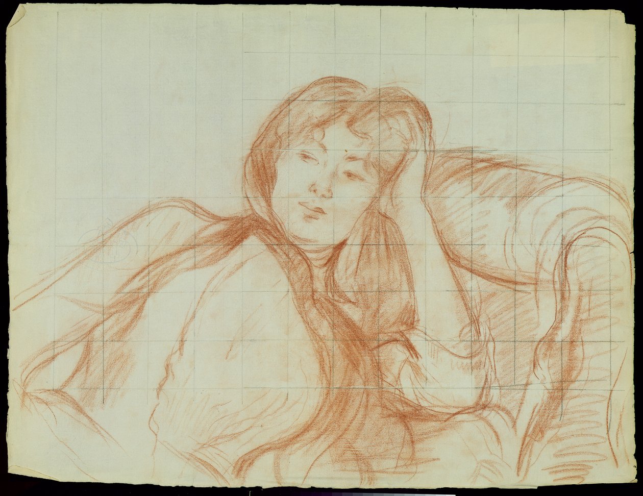 Dirseğine Dayanan Genç Kız, 1887 (kağıt üzerinde kırmızı tebeşir) by Berthe Morisot